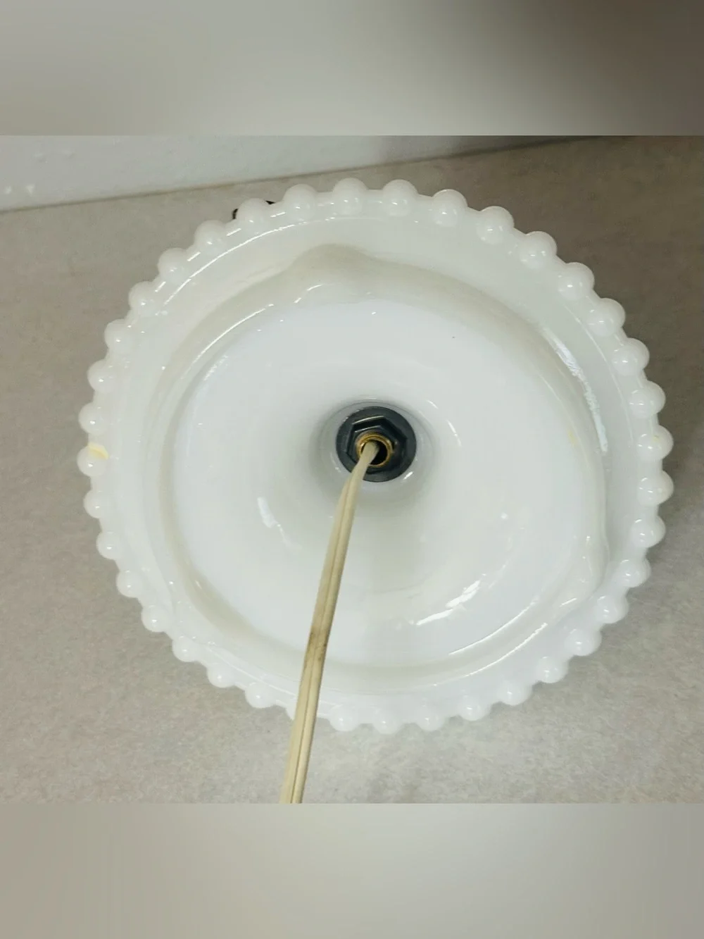VTG Milk Glass Hobnail Lamp Electric Underwriters Laboratories Beaded glass Top